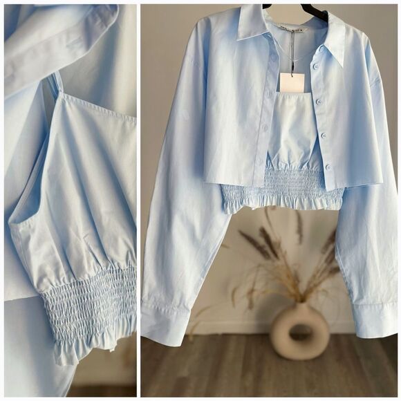 ZARA SET CROPPED SHIRT AND TOP BLUE M L NWT - Picture 2 of 5